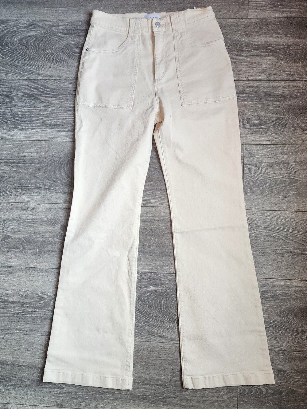 LOFT Cream High-Rise Wide-Leg Relaxed Flare Jeans Women's 26